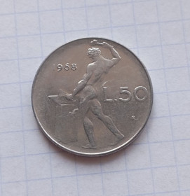 Італія і Ватикан Италия и Ватикан ^/--/^ Италия  50 лир 1968 г. ^_^^^ Італія 50 лір 1968 р. - фото фото фото