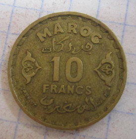 Марокко Марокко ^/--/^ МАРОККО.  10 ФРАНКОВ 1952 Г (1371) ^_^^^ Марокко. 10 ФРАНКОВ 1952 Г (1371) - фото фото фото