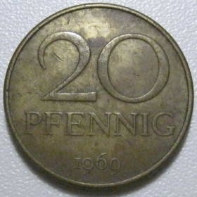 НДР, ФРН ГДР, ФРГ ^/--/^ Німеччина - НДР 20 пфенігів 1969 року 43393 ^_^^^ Германия - ГДР 20 пфеннигов 1969 года 43393 - фото фото фото