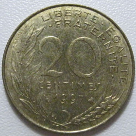 Франція Франция ^/--/^ Франція 20 сантимів 1997 року 43658 ^_^^^ Франция 20 сантимов 1997 года 43658 - фото фото фото