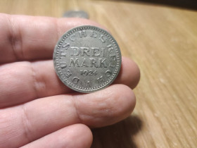 Веймарська республіка (-) Веймарская республика (-) ^/--/^ 3 МАРКИ  1924 /--/ г А ^_^^^ 3 Марки 1924 А - фото фото фото