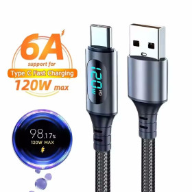 Кабелі Кабели ^/--/^ Кабель шнур USB NNBILI 6 /--/ A 120 /--/ W USB A Type C TypeC 1 метра c дисплеем индикацией мощности Fast Charging ^_^^^ USB NNBILI 6 /--/ A 120 /--/ W USB A Type C TypeC 1 метра c дисплеєм індикацією потужності Fast Charging - фото фото фото