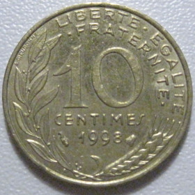 Франція Франция ^/--/^ Франція 10 сантимів 1998 року 43563 ^_^^^ Франция 10 сантимов 1998 года 43563 - фото фото фото