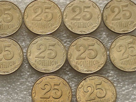 Обігові Обиходные ^/--/^ 25 копійок 2010 рік Україна &amp;quot; Штемпельний Блиск &amp;quot; 10 штук одним лотом  (11...) ^_^^^ 25 копеек 2010 год Украина &amp;quot; 1 /--/ Штемпельный Ближний &amp;quot; 10 штук одним лотом (11...) - фото фото фото