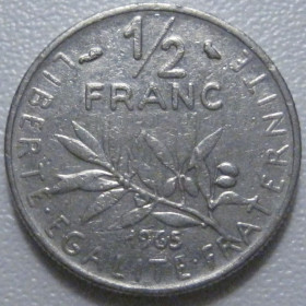 Франція Франция ^/--/^ Франція 1/2 франка 1965 року 43663 ^_^^^ Франция 1/2 франка 1965 года 43663 - фото фото фото