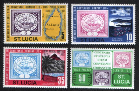 Острівні держави Островные государства ^/--/^ Сент-Люсия  (1972) 100-летие первой почтовой службе на острове ^_^^^ Сент-Люсія (1972) 100-річчя першої поштової служби на острові - фото фото фото