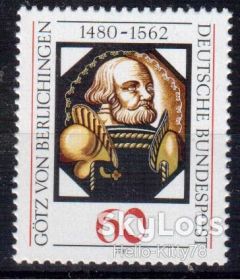 НДР, ФРН ГДР, ФРГ ^/--/^ ФРГ 1980 рыцарь Гёц фон Берлихинген война армия литература искусство фантастика Mi 1036 MNH ^_^^^ ФРН 1980 лицар Гец фон Берліхінген війна армія література мистецтво фантастика Mi 1036 MNH - фото фото фото