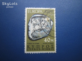 Острівні держави Островные государства ^/--/^ Марка Кіпр 1974 антична монета на марці викрадення Європи фауна бик 40 мілей гаш ^_^^^ Марка Кипра 1974 античная монета на марке похищения Европы фауна бык 40 милей гаш - фото фото фото