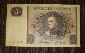 Скандинавія Скандинавия ^/--/^ SWEDEN Швеция 5 крон 1954 нечастый год выпуска ^_^^^ SWEDEN Швеція 5 крон 1954 рік випуску - фото фото фото