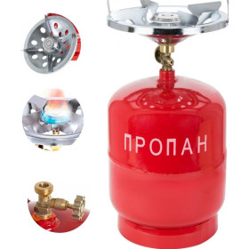 Похідний інвентар Походный инвентарь ^/--/^ Газовий балон Пропан УКП-83 з пальником 5 л, Туристичний газовий балон з пальником червоний,5 літрів ^_^^^ Газовый баллон Пропан УКП-83 с горелком 5 л, Туристический газовый баллон с горелком красный, 5 литров - фото фото фото