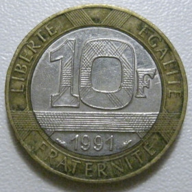 Франція Франция ^/--/^ Франція 10 франків 1991 року 43772 ^_^^^ Франция 10 франков 1991 года 43772 - фото фото фото