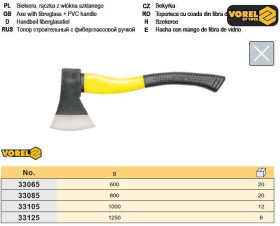 Молотки Молотки ^/--/^ Топор топор ручка фиберглас 1,0 кг TUV/GS VOREL-33105 ^_^^^ Польща ручка фіберглас 1,0 кг TUV/GS VOREL-33105 - фото фото фото