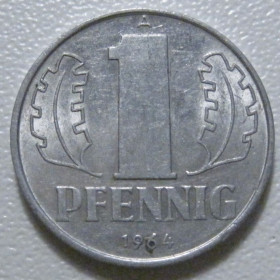 НДР, ФРН ГДР, ФРГ ^/--/^ Німеччина - НДР 1 пфеніг 1964 року 43293 ^_^^^ Германия - ГДР 1 пфениг 1964 года 43293 - фото фото фото
