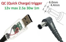 Інше Другое ^/--/^ Кабель-переходник триггер QC (Quick Charge) 12 /--/ v USB Type-A (max 2.5 /--/ a, 30 /--/ w) на 6.0 /--/ x /--/ 4.4 or 6.5 /--/ x /--/ 4.0 /--/ mm ( - фото фото фото