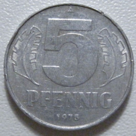 НДР, ФРН ГДР, ФРГ ^/--/^ Німеччина - НДР 5 пфенігів 1975 року 43350 ^_^^^ Германия - ГДР 5 пфеннигов 1975 года 43350 - фото фото фото