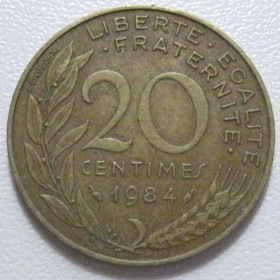 Франція Франция ^/--/^ Франція 20 сантимів 1984 року 43627 ^_^^^ Франция 20 сантимов 1984 года 43627 - фото фото фото