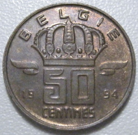 Бельгія Бельгия ^/--/^ Бельгія 50 сантимів 1994 року Belgie 42511 ^_^^^ Бельгия 50 сантимов 1994 года Belgie 42511 - фото фото фото