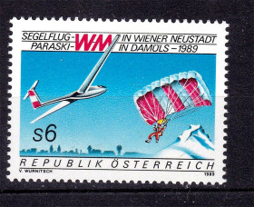 Транспорт Транспорт ^/--/^ Авиация .  Австрия 1989  г  MNH - планер - парашют ^_^^^ Австрія 1989 MNH - планер - парашут - фото фото фото