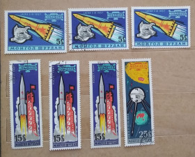 Освоєння космосу Освоение космоса ^/--/^ Монголия 1963 г - Советские космические исследования, гаш, 8 шт  (см.фото) ^_^^^ Монголія 1963 - Радянські космічні дослідження - фото фото фото