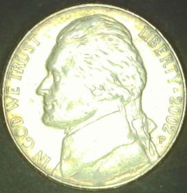 Обігові Обиходные ^/--/^ США 5 центів, 2002 P Джефферсон Нікель [3.37] ^_^^^ США 5 центов, 2002 P Джефферсон Никель [3.37] - фото фото фото