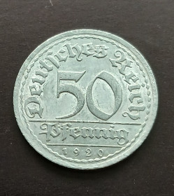 Веймарська республіка (-) Веймарская республика (-) ^/--/^ Німеччина 50 пфенігів 1920 рік - Веймарська республіка ^_^^^ Германия 50 пфеннигов 1920 год - Веймарская республика - фото фото фото