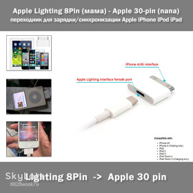 Аксесуари Аксессуары ^/--/^ Apple Lighting 8 /--/ Pin Female    (мама) - Apple 30-pin Male    (папа) адаптер переходник для зарядки и синхронизации устройств Apple iPhone iPod iPad ^_^^^ Apple Lighting 8 /--/ Pin Female (мама) - Apple 30-pin Male (папа) адаптер перехідник для зарядки і синхронізації пристроїв Apple iPhone iPod iPad - фото фото фото