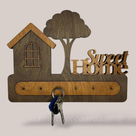 Вішалки, ключниці Вешалки, ключницы ^/--/^ Ключница настенная Sweet Home (Милый дом) с деревом венге на 6 крючков, деревянная вешалка держатель ^_^^^ Ключниця Home Будинок, настінний держатель для ключів, органайзер в передпокої, дерево венге - фото фото фото