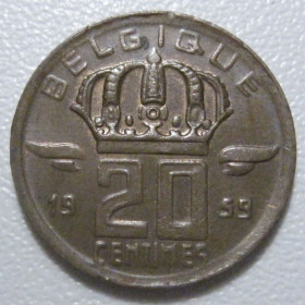 Бельгія Бельгия ^/--/^ Бельгія 20 сантимів 1959 року 42253 ^_^^^ Бельгия 20 сантимов 1959 года 42253 - фото фото фото