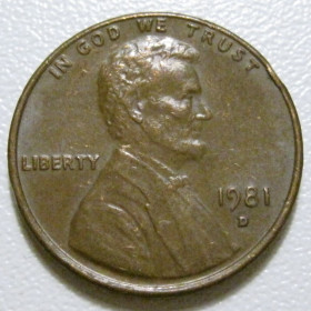 Обігові Обиходные ^/--/^ США 1 цент 1981 року D #40096 ^_^^^ США 1 цент 1981 года D #40096 - фото фото фото