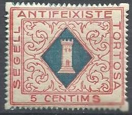Іспанія Испания ^/--/^ Испания локал Тортоза 1937 герб не почтовая марка 5 Cts 1 /--/ м. ^_^^^ Іспанія локал Тортоза 1937 герб не поштова марка 5 Cts 1 /--/ м. - фото фото фото
