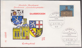 Європа Европа ^/--/^ Германия 1965 ГЕРБ ЗЕМЛЯ SAARLAND ГОРОД СААРБРЮККЕН ГЕРАЛЬДИКА ТРАДИЦИИ СИМВОЛИКА КПД Mi.427 ^_^^^ Німеччина 1965 ГЕРБ ЗЕМЛЯ SAARLAND МІР СААРБРЮККЕН ГЕРАЛЬДИКА ТРАДИЦІЇ СИМВОЛИКА ККД Mi.427 - фото фото фото