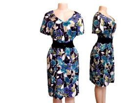 Сукні Платья ^/--/^ 2 /--/ XL-5 /--/ XL Платье миди с цветочным принтом, коротким рукавом ^_^^^ Різнобарвна сукня з бавовни з квітковим принтом,XL-2 /--/ XL, ручна робота - фото фото фото