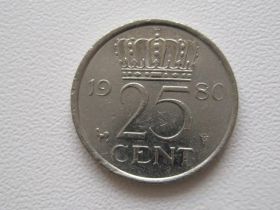 Нідерланди Нидерланды ^/--/^ Нидерланды 25 центов 1980 года 23313 ^_^^^ Нідерланди 25 центів 1980 року 23313 - фото фото фото