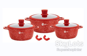Каструлі, набори Кастрюли, наборы ^/--/^ Набор котлов HK-325 Красный Higher Kitchen с антипригарным покрытием, Набор круглых кастрюль с крышками ^_^^^ Набір котлів HK-325 Червоний Higher Kitchen з антипригарним покриттям, Набір круглих каструль з кришками - фото фото фото