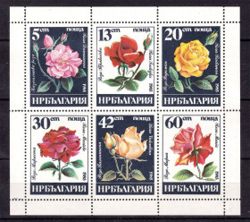 Флора Флора ^/--/^ Флора . Болгаоия 1985 г MNH - розы - к/б - ^_^^^ Флора . Болгаоія 1985 MNH - троянди - к/б - - фото фото фото