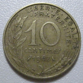 Франція Франция ^/--/^ Франція 10 сантимів 1968 року 1339 ^_^^^ Франция 10 сантимов 1968 года 1339 - фото фото фото