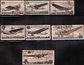 СРСР - СССР - ^/--/^ СССР. Авиапочта. Самолеты  (серия) 1937 г. ^_^^^ СРСР. Авіапошта. Літаки (серія без 1 м.) 1937 р. - фото фото фото