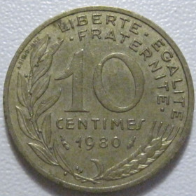 Франція Франция ^/--/^ Франція 10 сантимів 1980 року 1364 ^_^^^ Франция 10 сантимов 1980 года 1364 - фото фото фото