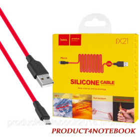 Кабелі Кабели ^/--/^ Кабель HOCO X /--/ 21 USB to Micro 2 /--/ A, 1 /--/ m, silicone, TPE connectors, Black+Red - фото фото фото