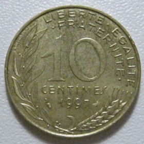 Франція Франция ^/--/^ Франція 10 сантимів 1997 року 1436 ^_^^^ Франция 10 сантимов 1997 года 1436 - фото фото фото