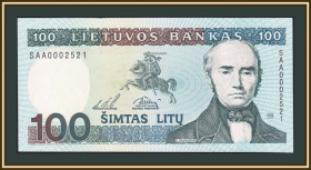 Балтійські країни Балтийские страны ^/--/^ Литва 100 лит 1994 P-50  (50 /--/ b) UNC ^_^^^ Литва 100 літ 1994 P-50 (50 /--/ b) UNC - фото фото фото