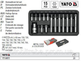 Викрутки Отвертки ^/--/^ Набор бит насадка отвертки TORX YATO перехідник 1/2&amp;quot; 30-75 /--/ мм 15 штук YT-0411 ^_^^^ Набор бит насадка отвертки TORX YATO переходник 1/2&amp;quot; 30-75 /--/ мм 15 штук YT-0411 - фото фото фото