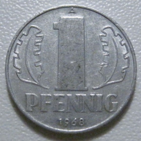 НДР, ФРН ГДР, ФРГ ^/--/^ Німеччина - НДР 1 пфеніг 1968 року 43303 ^_^^^ Германия - ГДР 1 пфениг 1968 года 43303 - фото фото фото