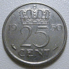 Нідерланди Нидерланды ^/--/^ Нідерланди 25 центів 1950 року 41184 ^_^^^ Нидерланды 25 центов 1950 года 41184 - фото фото фото