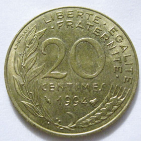 Франція Франция ^/--/^ Франція 20 сантимів 1994 року Бджола #6 /--/ П /--/ 1427 ^_^^^ Франция 20 сантимов 1994 года Пчела #6 /--/ П /--/ 1427 - фото фото фото