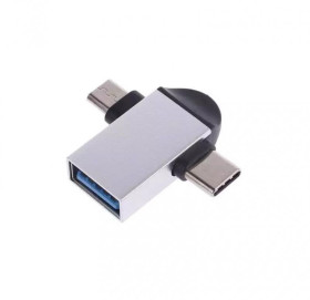 Шлейфи, перехідники Шлейфы, переходники ^/--/^ OTG переходник Metal Micro USB+Type C to USB-AF Silver ^_^^^ Переходник Metal Micro USBType C to USB-AF Silver - фото фото фото