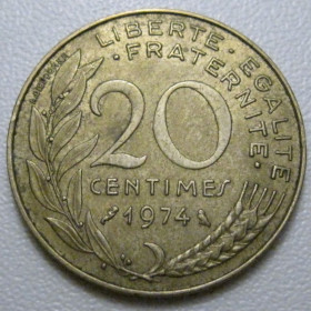 Франція Франция ^/--/^ Франція 20 сантимів 1974 року 42052 ^_^^^ Франция 20 сантимов 1974 года 42052 - фото фото фото
