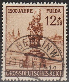 Третій Рейх (-) Третий Рейх (-) ^/--/^ 1944 - Рейх - 1200 років м.Фулда Mi.886 _гаш ^_^^^ 1944 - Рейх - 1200 лет г.Фулда Mi.886 _гаш - фото фото фото