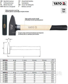 Молотки Молотки ^/--/^ Молоток слюсарний DIN 1041 m /--/ 400 м l /--/ 310 мм YATO-4504 ^_^^^ Молоток слесарный DIN 1041 m /--/ 400 м l /--/ 310 мм YATO-4504 - фото фото фото