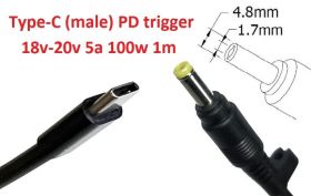 Інше Другое ^/--/^ Кабель-переходник триггер PD 18-20 /--/ v Type-C (max 5 /--/ a, 100 /--/ w) на 4.8 /--/ x /--/ 1.7 /--/ mm 1 /--/ m з USB Type-C (male) Power  - фото фото фото